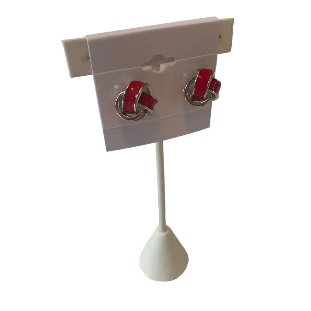 Red & Silver Knot Post Earrings.